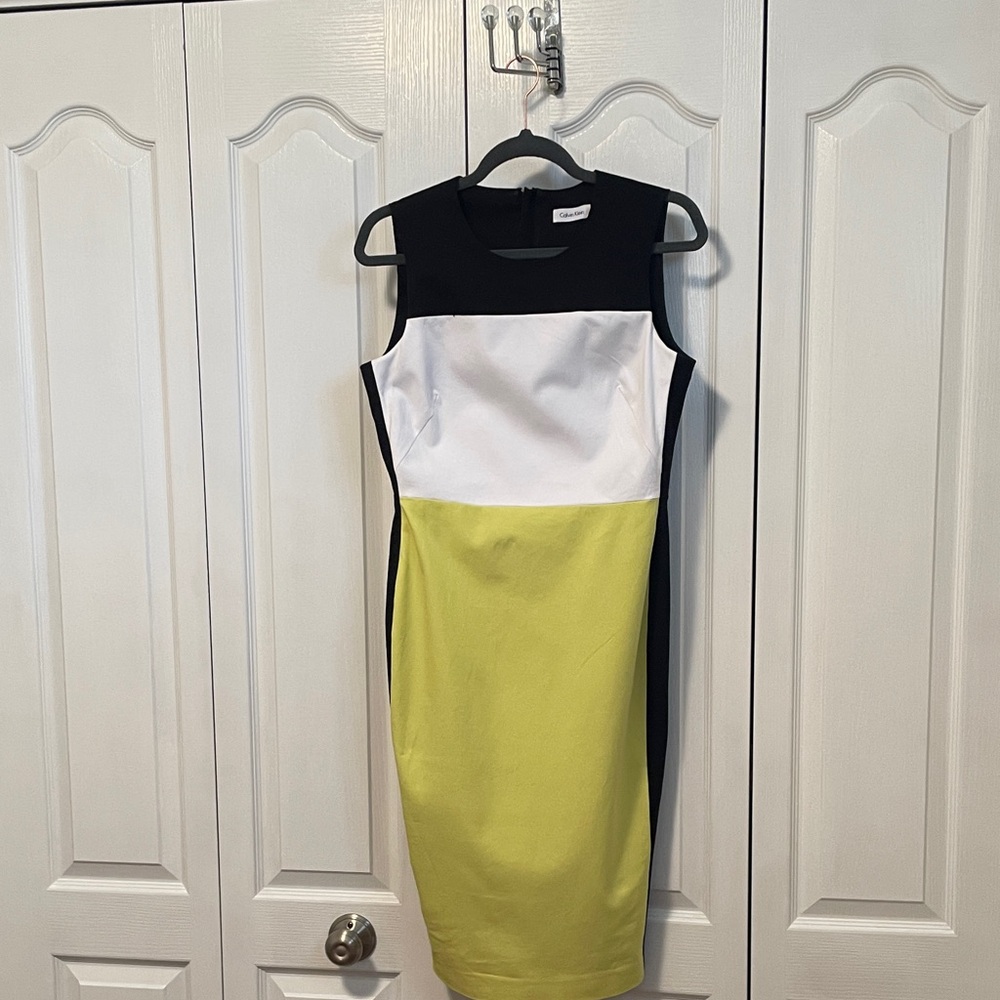 Calvin Klein Black, White, and Yellow Midi Dress